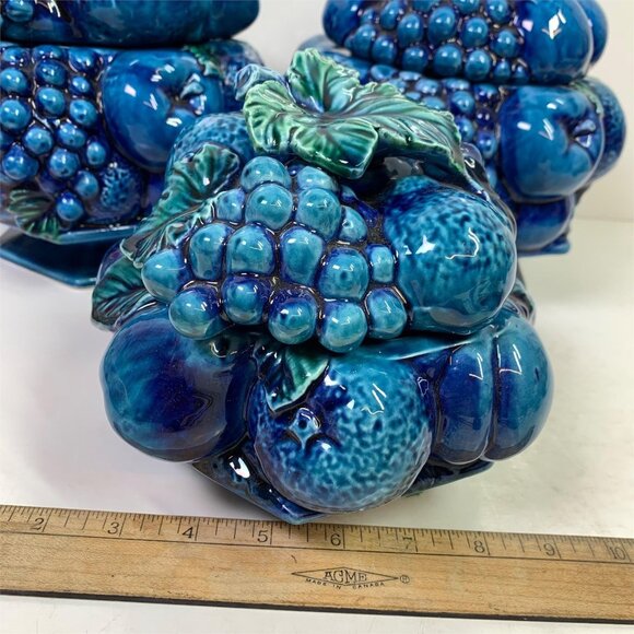 1960'S Inarco ‘Blue Mood Indigo’ Fruit Canister Set W/ Creamer, Sugar & Shakers - Picture 11 of 16